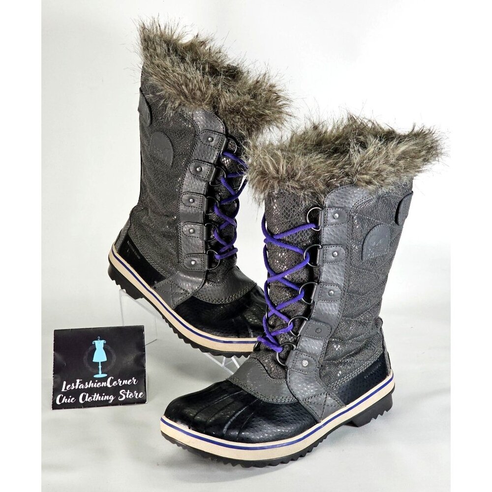 Sorel Women's Gray Tofino II Boots Tall Lace Winter Faux Fur Waterproof Sz 9 337 - Picture 6 of 15